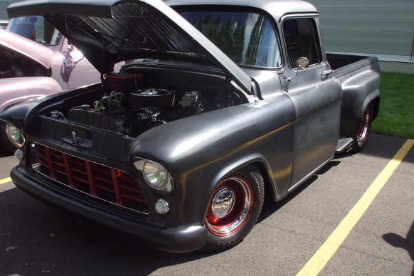 vintage black chevy hot rod pickup truck