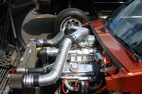 supercharged blown v8 in a drag race chevy LUV pickup truck