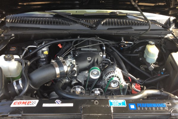 supercharged ls engine in a restomod pickup truck
