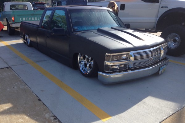 lowered chevy Silverado with cadillac grille
