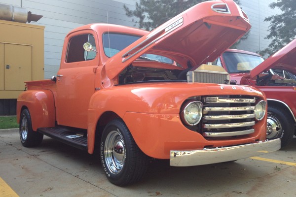 orange restored vintage ford f1 pickup truck