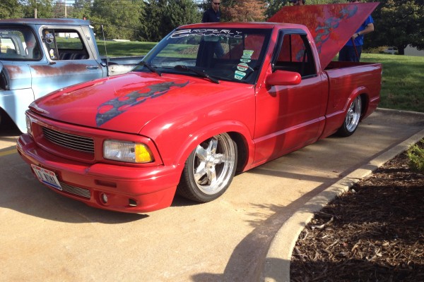red lowrider chevy s10 truck