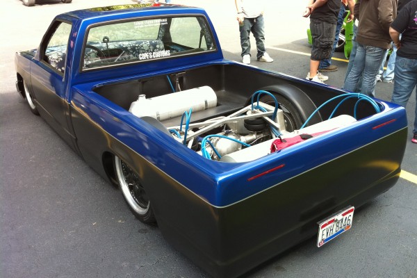 rear view of air suspension system in a lowrider sport truck