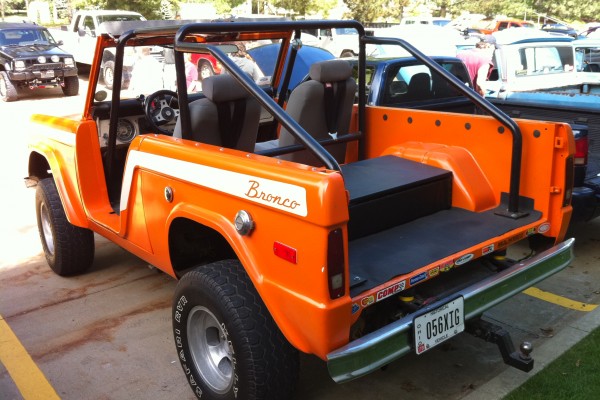 rear view of a customized first gen bronco off roader