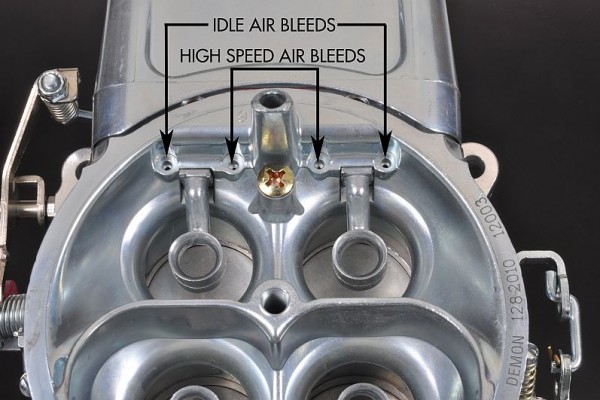 close up of Air Bleeds on a carburetor