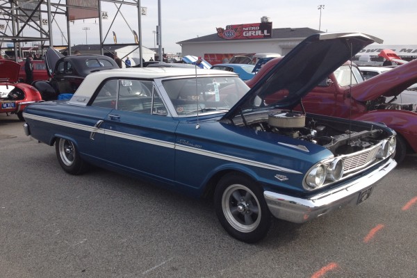 Blue Ford Fairlane 500 with white vinyl top
