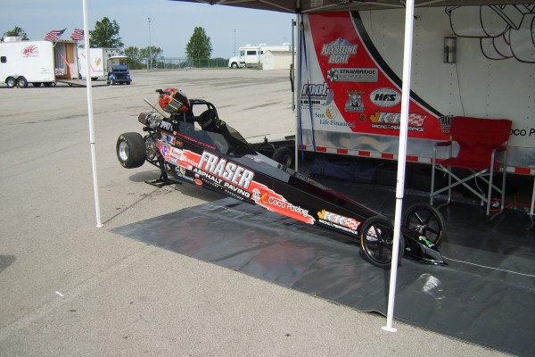 a dragster in pits prior to race