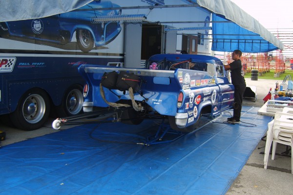drag race car in pits