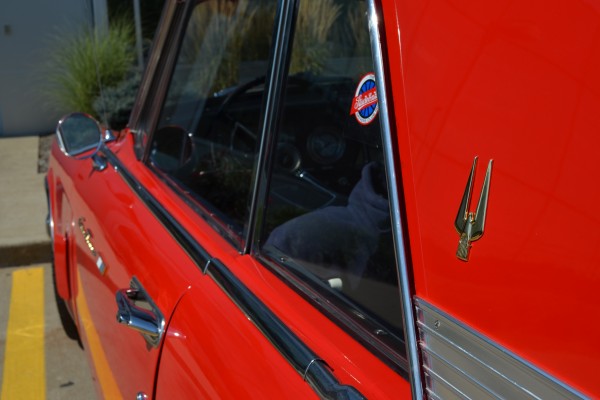 1963 Studebaker Gran Turismo Hawk, close up of c pillar emblem