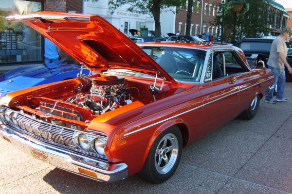 vintage plymouth satellite with a v8 at a car show