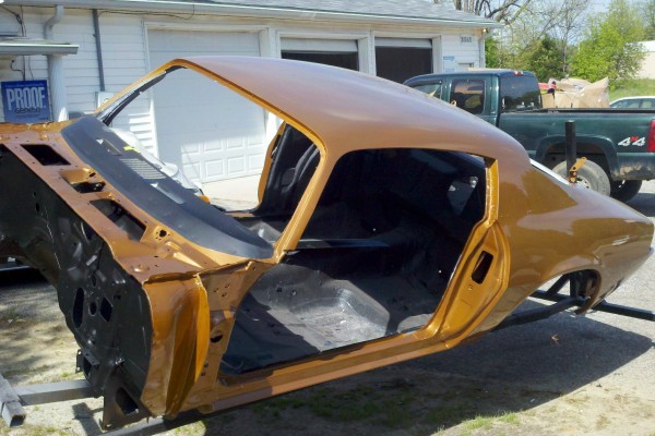 1974 Camaro body on restoration rotisserie