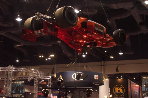 indy f1 car suspended from ceiling at 2012 SEMA show