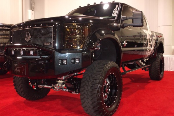 lifted custom ford super duty truck on display at 2012 SEMA show