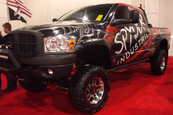 lifted customized ram truck on display at 2012 SEMA show