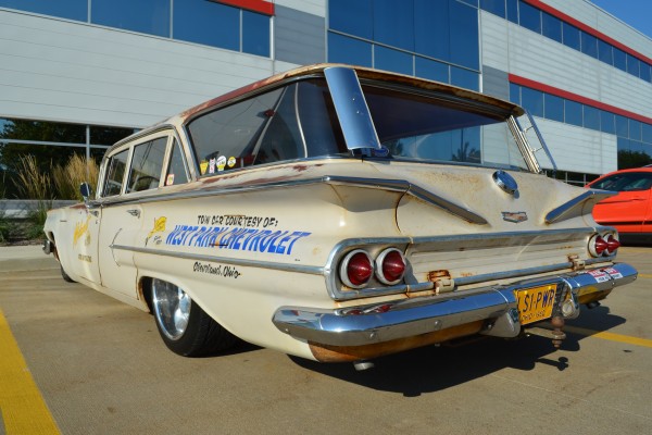 rear quarter shot of a 1960 chevy parkwood wagon hot rod
