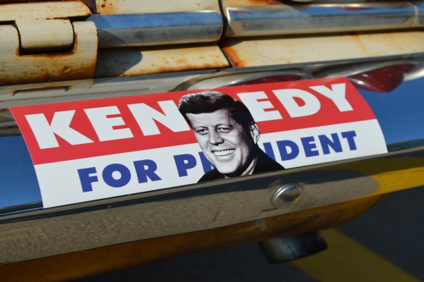 Kennedy for president bumper sticker on a vintage car