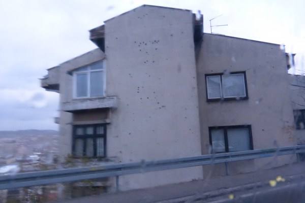 bullet holes on a building in Sarajevo