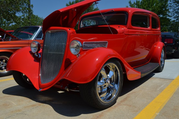 red custom hot rod prewar coupe