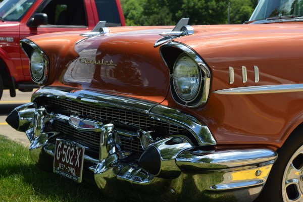 front grille and headlights on a 1957 Chevrolet Bel Ai