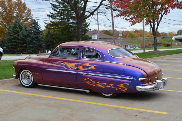 1950 Mercury lead sled with flame paint job and chameleon paint
