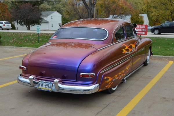 rear view of a 1950 Mercury lead sled coupe