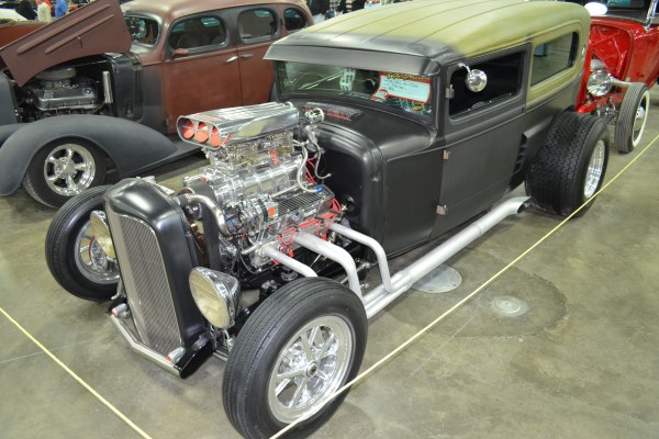 ford tudor hotrod with supercharged blown v8 engine