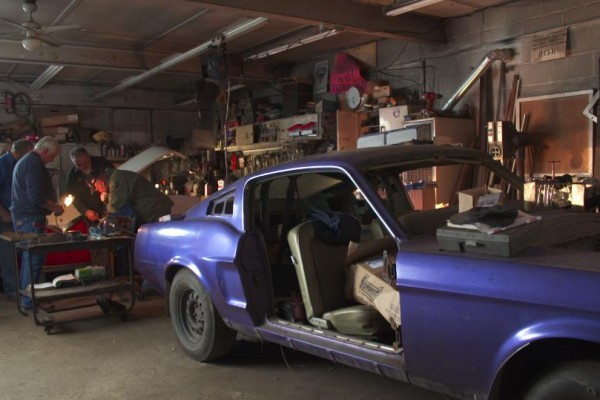 ford mustang fastback project car in shop