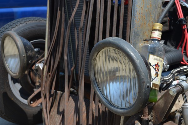 close up of headlights on a ford 1924 Rat Rod