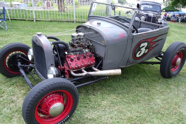 t bucket hot rod with flathead ford v8 engine
