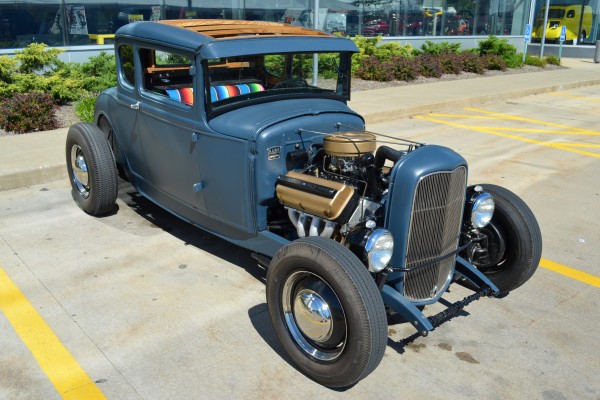 front view of a 1931 Ford Hot Rod in a parking lot