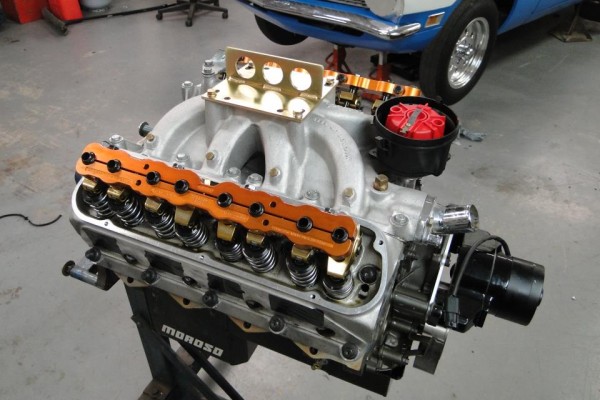 Ford Racing carbureted V8 engine on stand