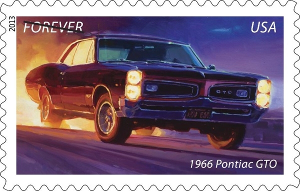 1966 pontiac gto postage stamp render