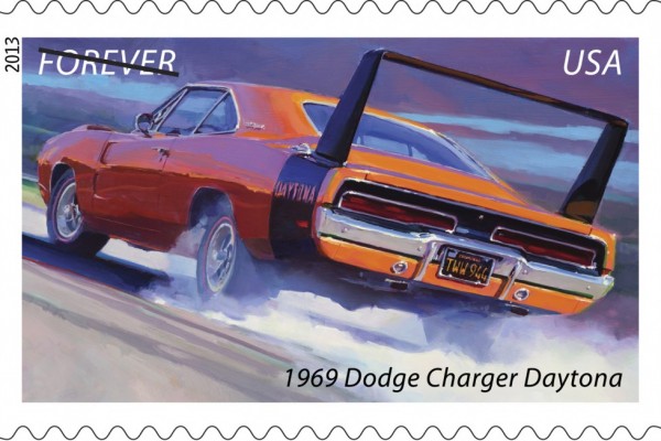 1969 dodge charger daytona postage stamp render