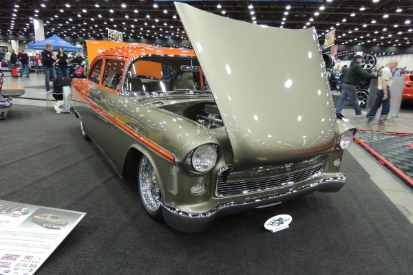 customized 1955 chevy show car post coupe