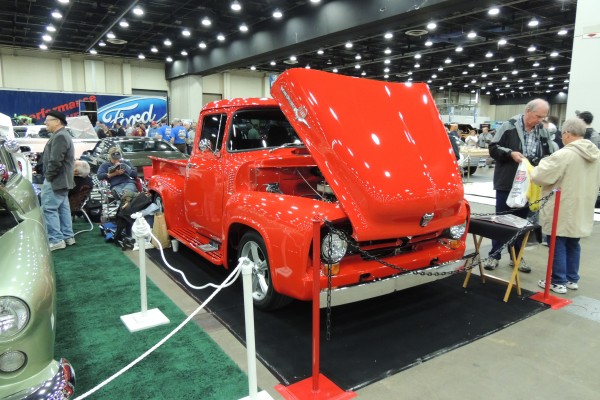 customized read ford f-series pickup truck rom the 1950s
