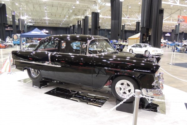 black 1955 chevy drag car