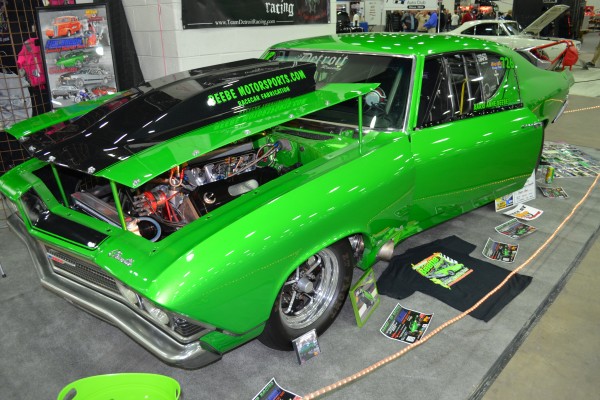 customized green chevy Chevelle drag car