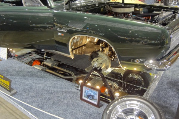 wheel hub of a barracuda show car on a frame mount