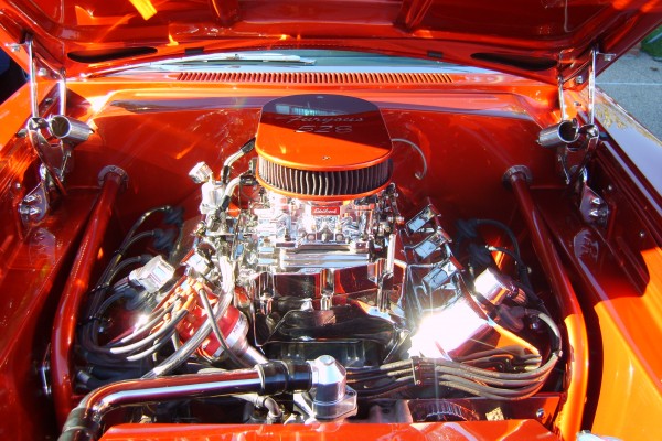 Hemi V8 engine in a vintage Plymouth Fury coupe