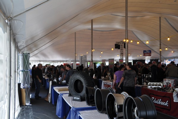 large manufacturer display tent at car show