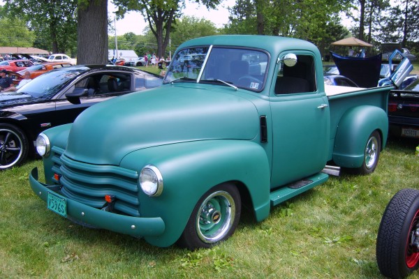 Chevy 3100 series hot rod pickup truck, all green