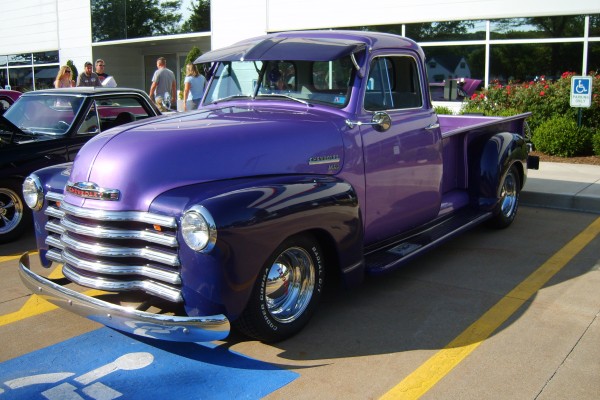 purple chevy 3100 series pickup truck hot rod