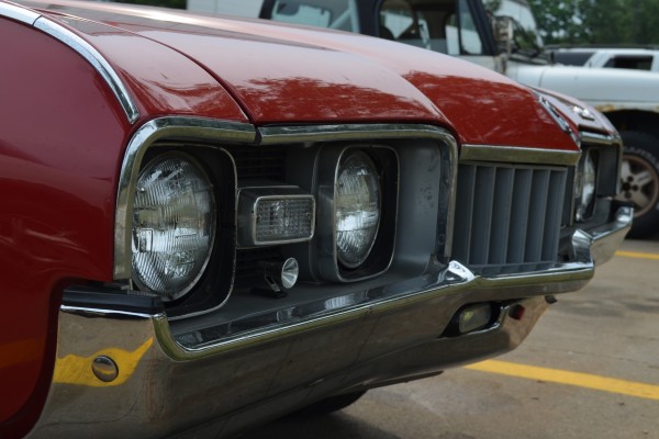 1968 Oldsmobile Cutlass S, close up of headlights and bumper
