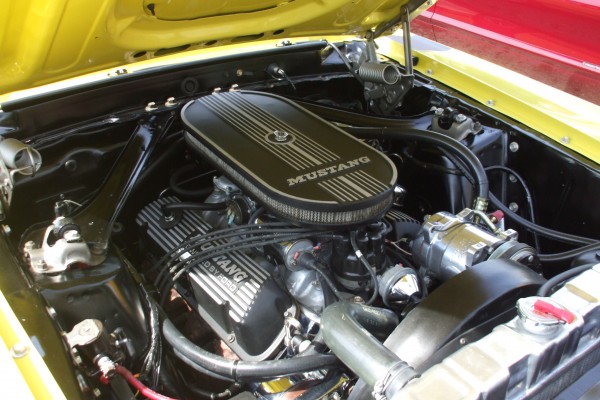 V8 engine in a vintage ford mustang