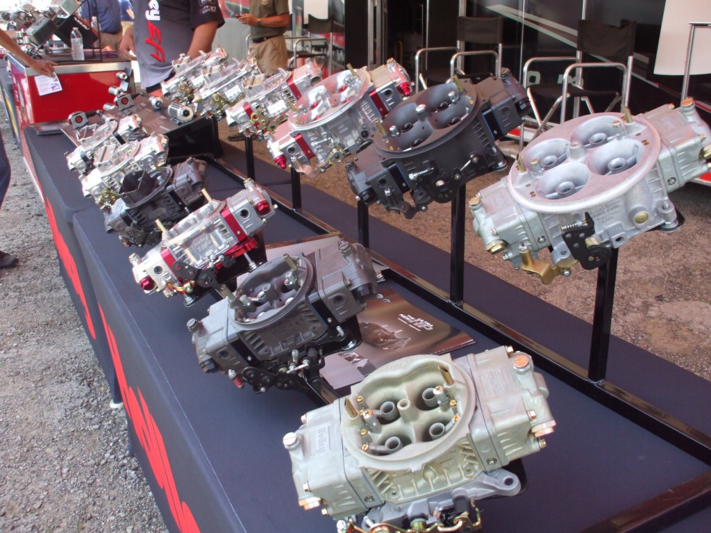 holley carburetors in an automotive trade show display