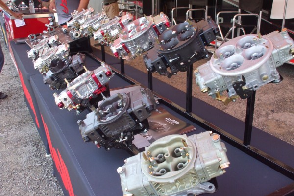holley carburetors in an automotive trade show display