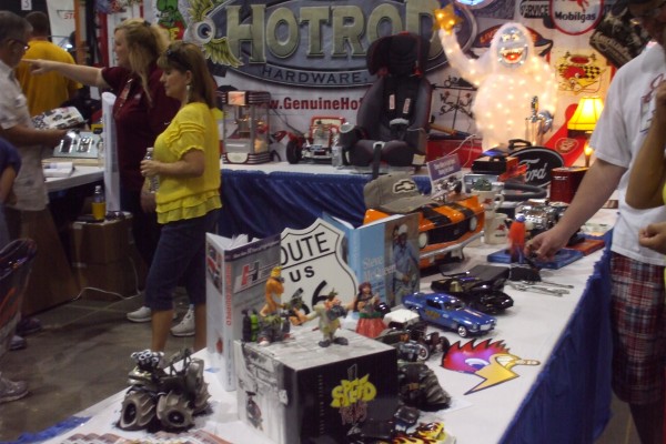 toys and collectibles in an automotive trade show display