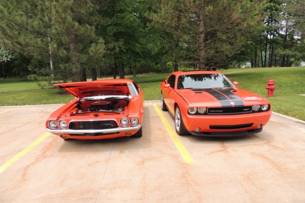 a new and old dodge challenger side by side comparison