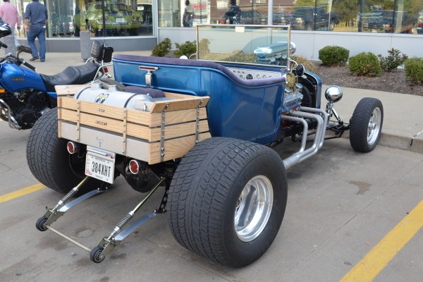 rear quarter view of a ford t bucket hot rod