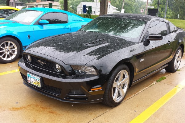 black s197 ford mustang at a car show